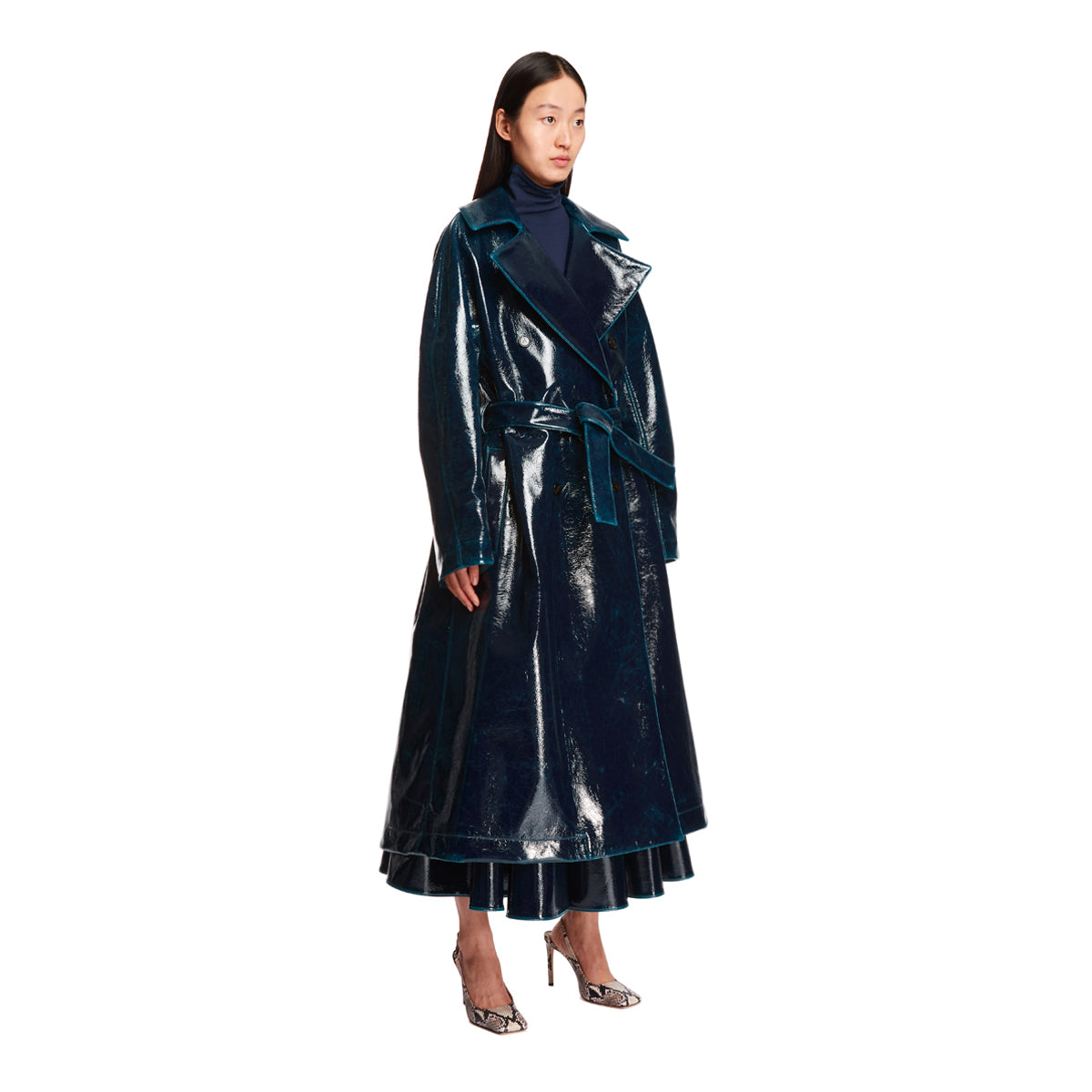 Blue Belted denim trench coat, ALAÏA