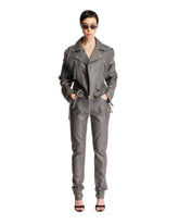 Gray Leather Biker Jacket - Women | PLP | Antonia