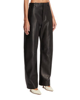 Black Leather Rounded-Cut Pants | PDP | Antonia