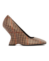 Beige Check Wedge Pumps | PDP | Antonia