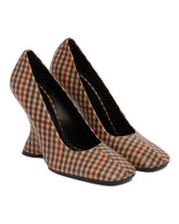 Beige Check Wedge Pumps | PDP | Antonia