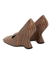 Beige Check Wedge Pumps | PDP | Antonia