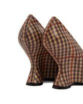 Beige Check Wedge Pumps | PDP | Antonia