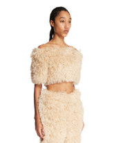 Beige Zuffia Faux Fur Cropped Top | PDP | Antonia