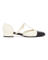 White And Black T-Strap Ballerinas | PDP | Antonia