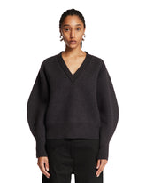 Gray Merino Wool V-Neck Sweater | PDP | Antonia