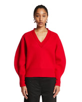 Red Merino Wool V-Neck Sweater | PDP | Antonia