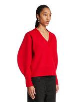 Red Merino Wool V-Neck Sweater | PDP | Antonia