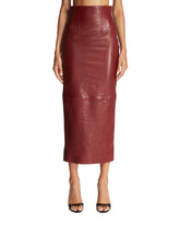 Burgundy Loxley Leather Midi Skirt | PDP | Antonia