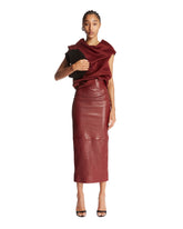 Burgundy Loxley Leather Midi Skirt | PDP | Antonia