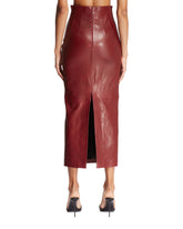 Burgundy Loxley Leather Midi Skirt | PDP | Antonia