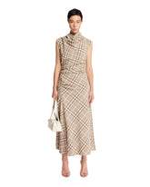 Beige Plaid Draped Dress | PDP | Antonia