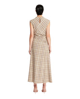 Beige Plaid Draped Dress | PDP | Antonia