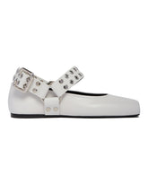 White Biker Flat Ballet Flats | PDP | Antonia