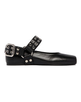 Black Biker Flat Ballet Flats | PDP | Antonia