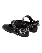 Black Biker Flat Ballet Flats | PDP | Antonia