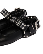 Black Biker Flat Ballet Flats | PDP | Antonia