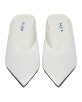 White Satin Stretch Cube Wedge Mules - ALAIA | PLP | Antonia