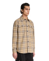 Beige Wool Check Print Shirt | PDP | Antonia