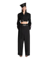 Black Cropped Pinstriped Jacket | PDP | Antonia