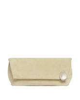 Beige Suede Jewel Zip Pouch | PDP | Antonia