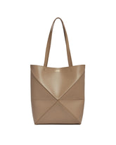 Beige Medium Puzzle Fold Tote | PDP | Antonia