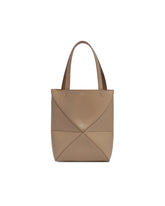 Beige Mini Puzzle Fold Tote | PDP | Antonia