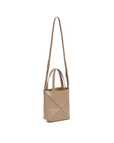 Beige Mini Puzzle Fold Tote | PDP | Antonia