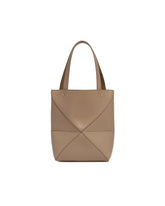 Beige Mini Puzzle Fold Tote | PDP | Antonia