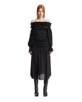 Black Silk Charmeuse Smocked Dress - SAINT LAURENT | PLP | Antonia