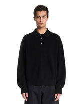 Black Cotton Long Sleeve Polo - Men's knitwear | PLP | Antonia