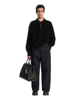 Black Cotton Long Sleeve Polo - Men's knitwear | PLP | Antonia