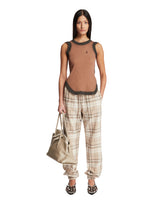 Beige Checkered Wide-Leg Trousers | PDP | Antonia