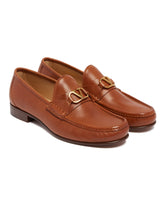 Brown VLogo Leather Loafers | PDP | Antonia